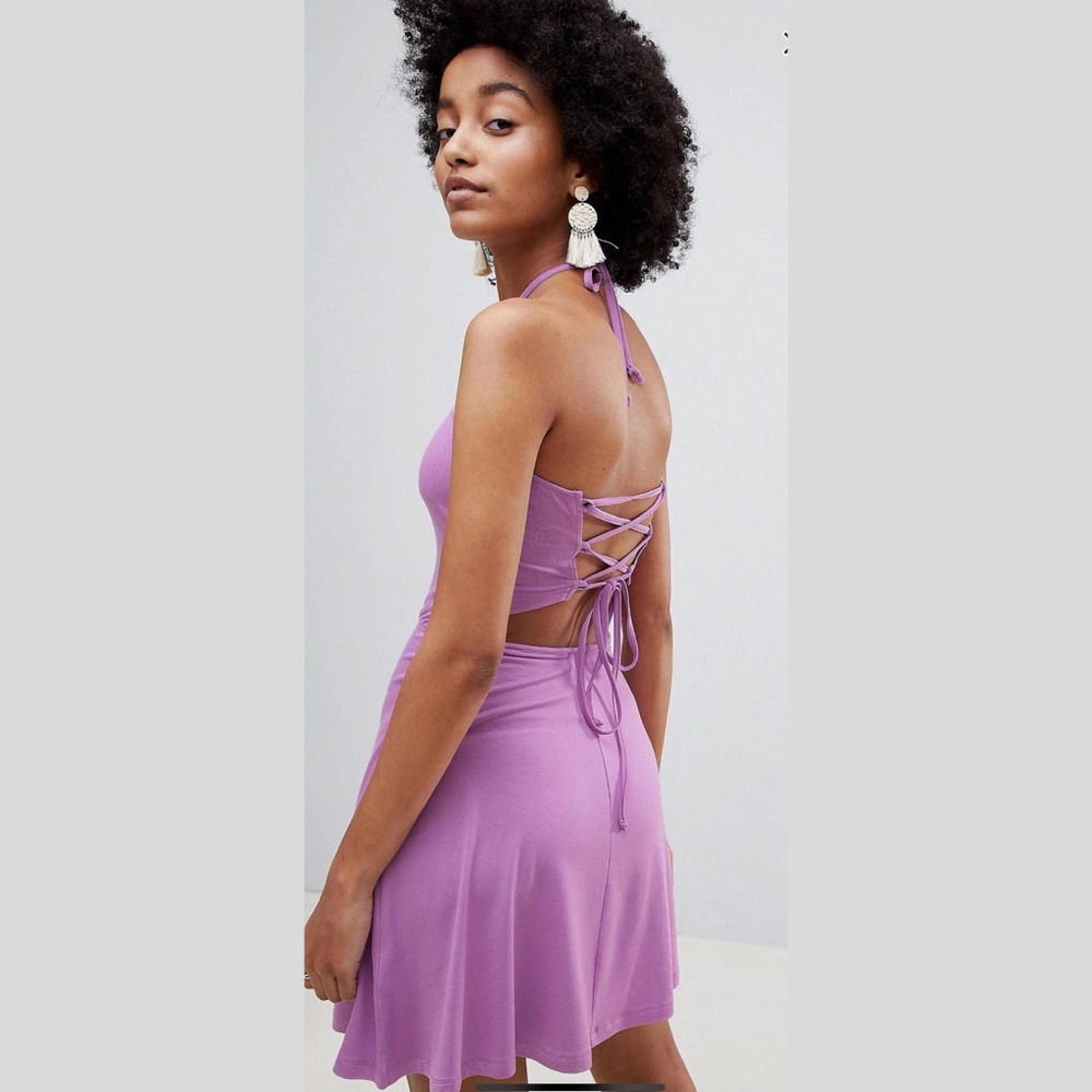 Lilac, halter, strappy back sundress